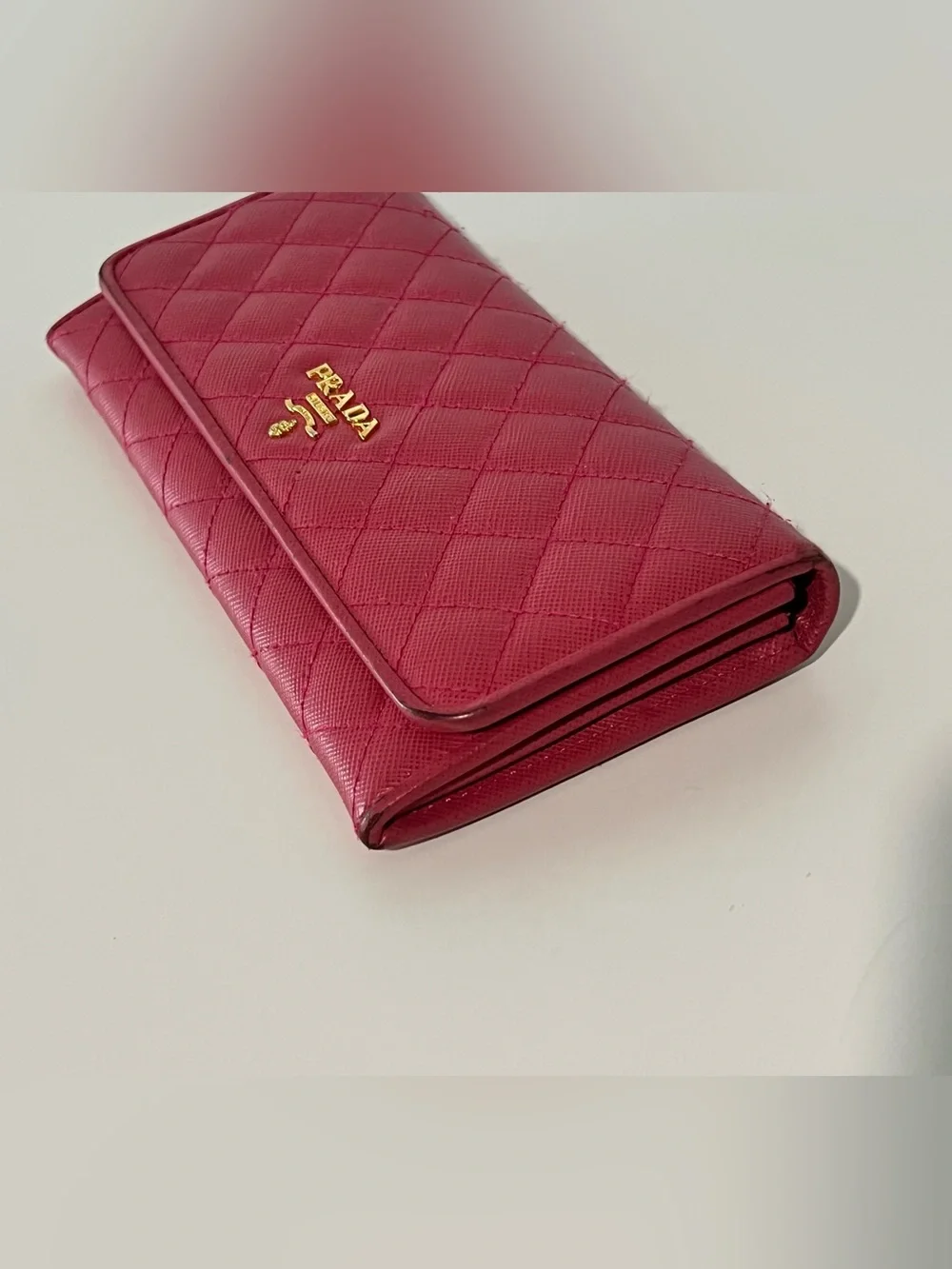Prada Pink Saffiano Quilted Leather Continental Wallet Gold Hardware